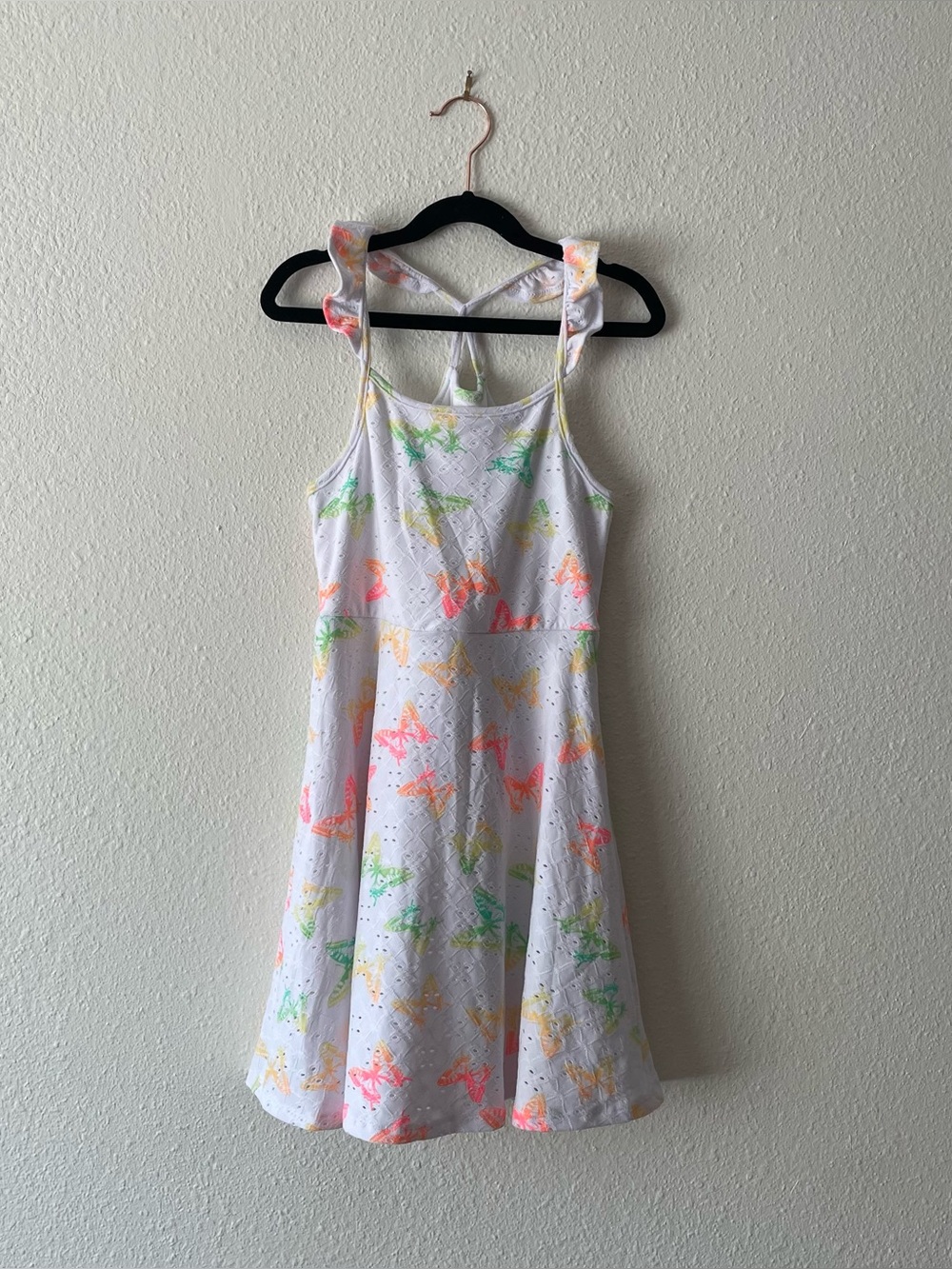 Epic Threads Girls Butterfly Dress White Neon Flutter Sleeve Size Medium